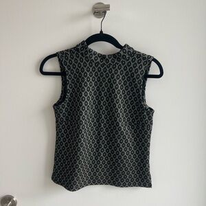 Vince Camuto Black and Gold Patterned Sleeveless Top